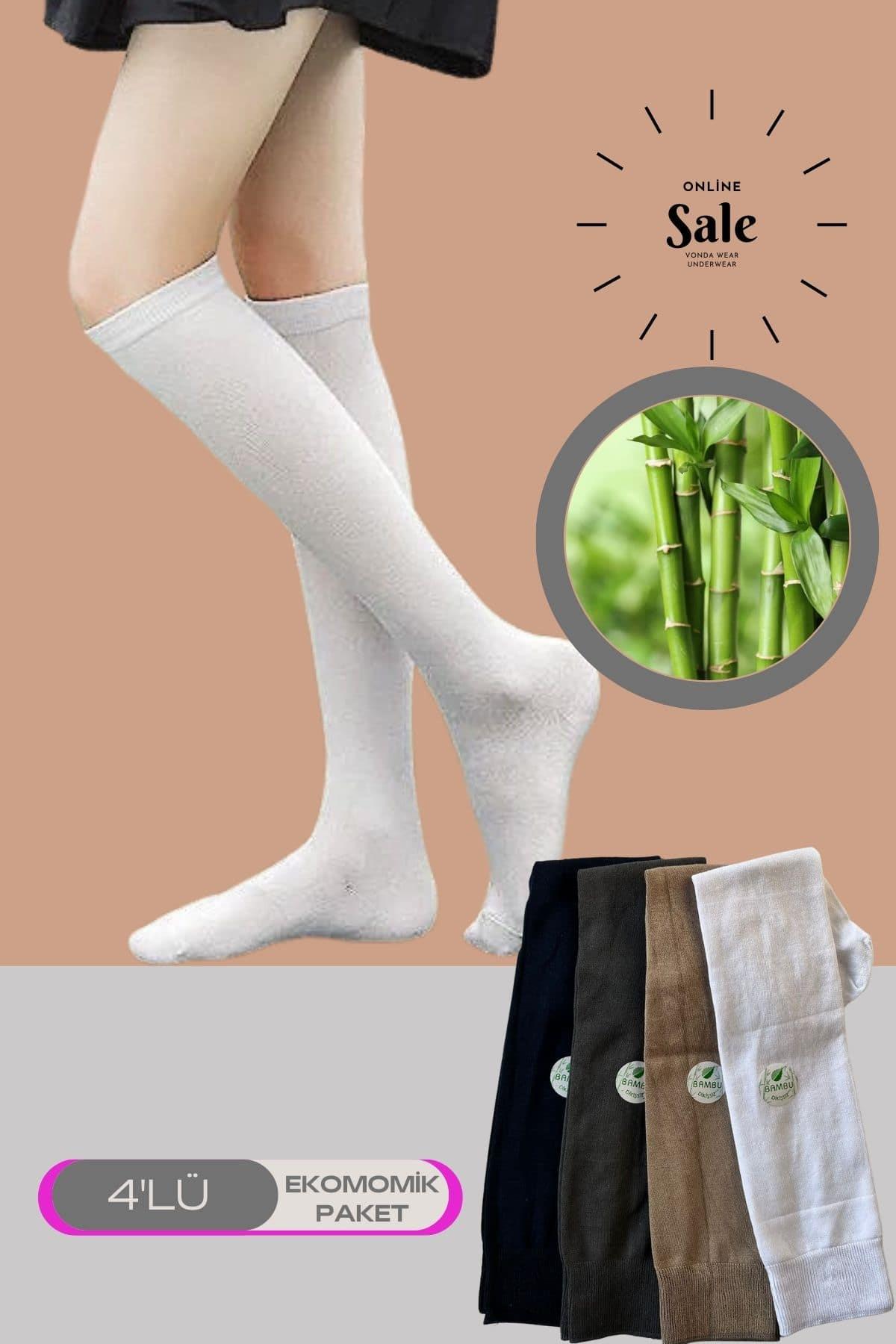  Çok Rekli 4 lü Bambu Topuk Burun Dikişsiz Takviyeli Kadın Uzun Dizaltı Çorap 1003-ÇokRekli-4lü