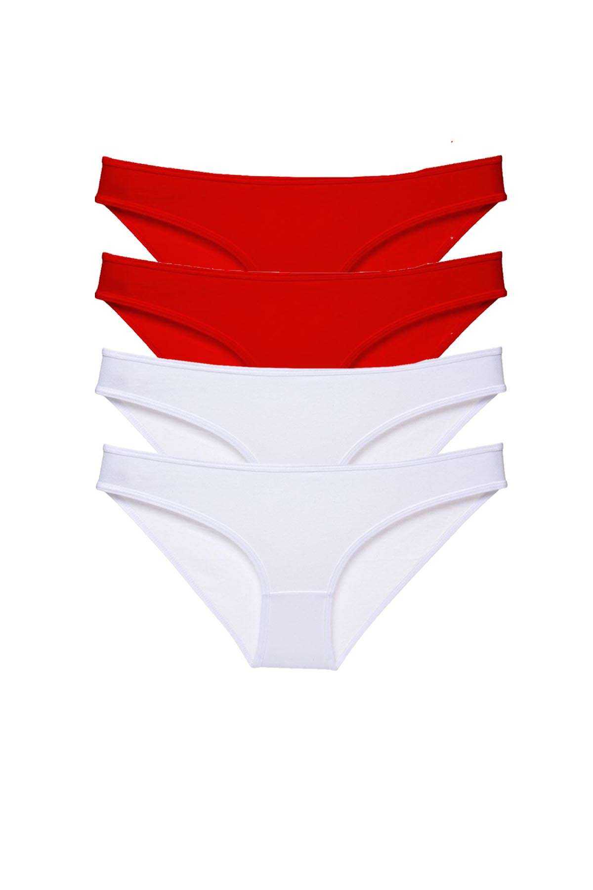 4 adet Süper Eko Set Likralı Kadın Slip Külot Kırmızı Beyaz