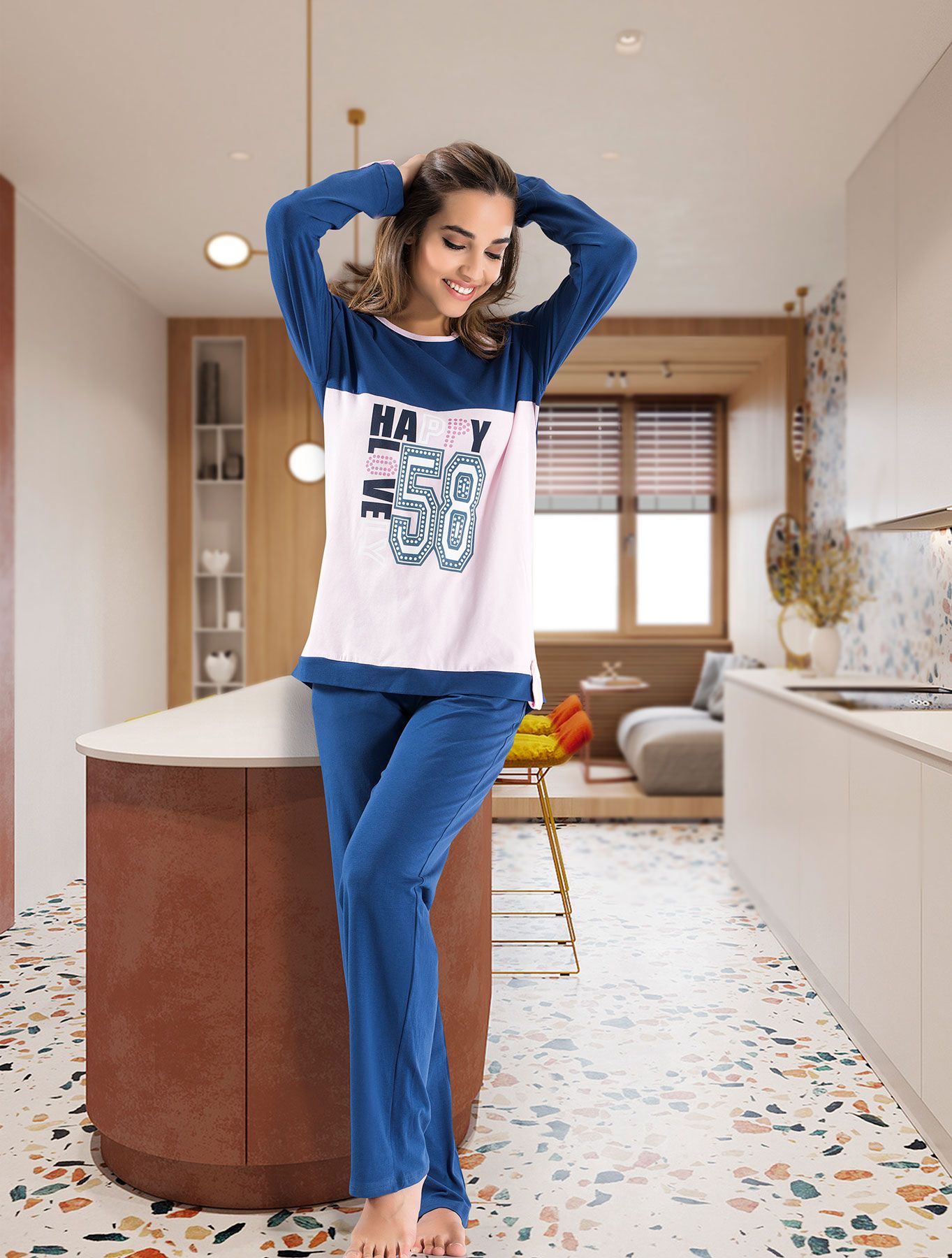 Derya Kurşun Baskılı Uzun Kol Kadın Pijama Takım 1109