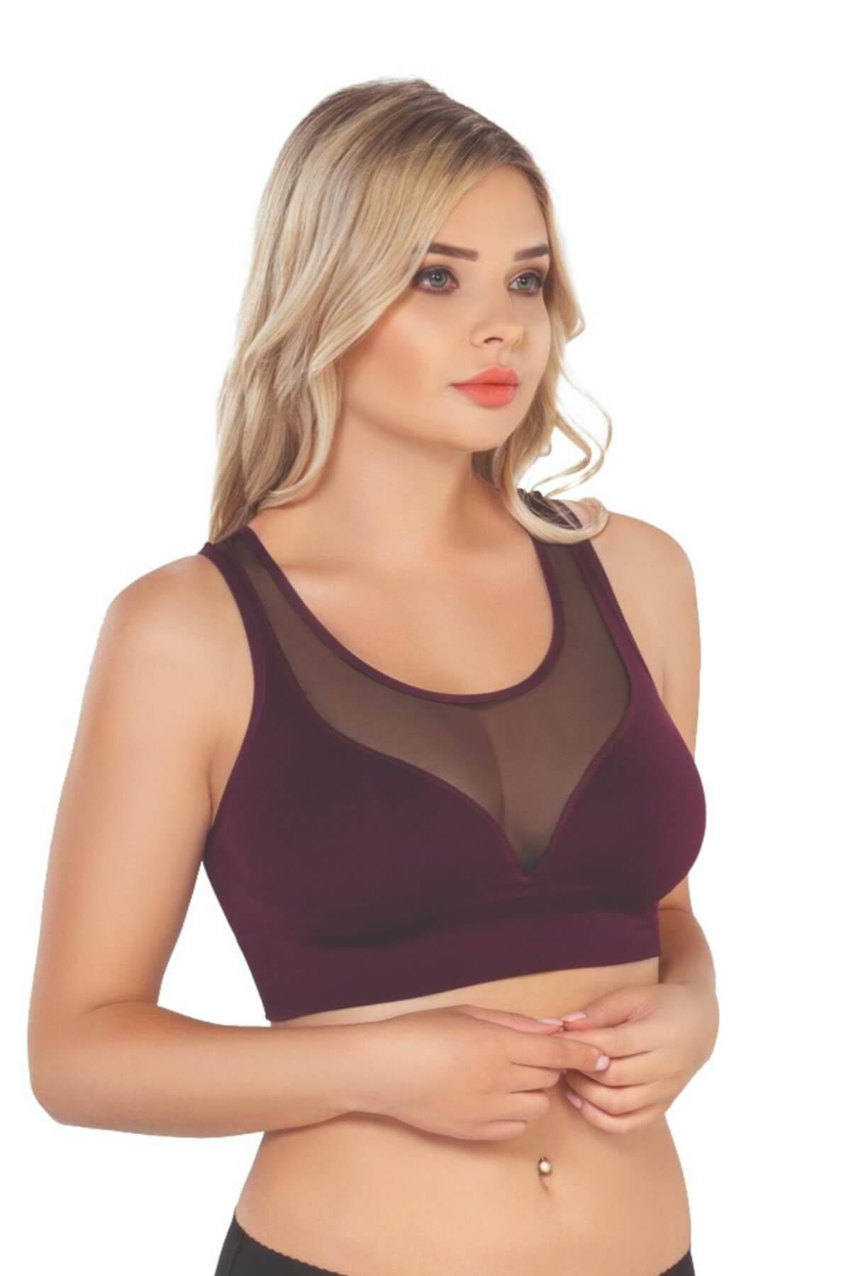BORDO MI Emay 4028 Seamless Tül Toparlayıcı Büstiyer