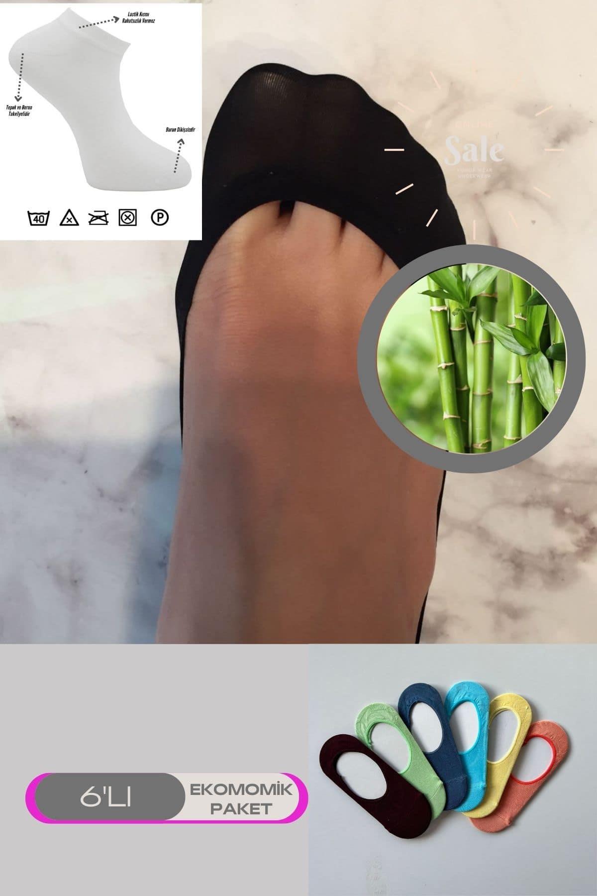 Çok Rekli 6 lı Bambu Topuk Burun Dikişsiz Takviyeli Kadın Babet Çorap 1006-ÇokRekli-6lı