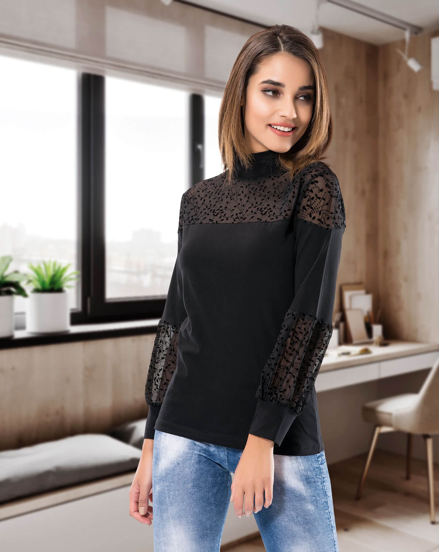 Derya Kurşun Transparan Uzun Kol Kadın Body 121