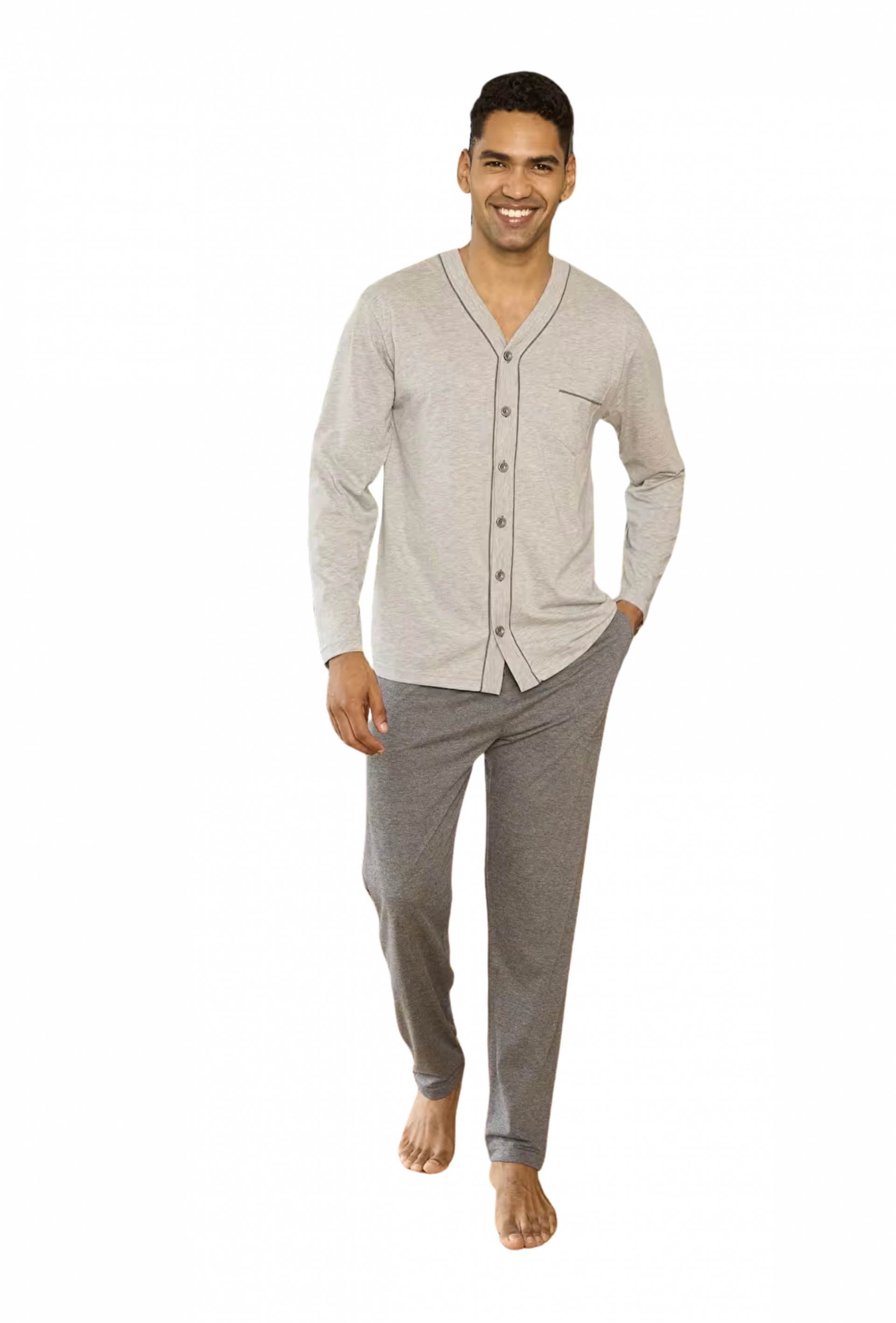 KLY V Yaka Boydan Düğmeli Battal Boy Erkek Pijama Takımı 9267 % 100 Pamuk