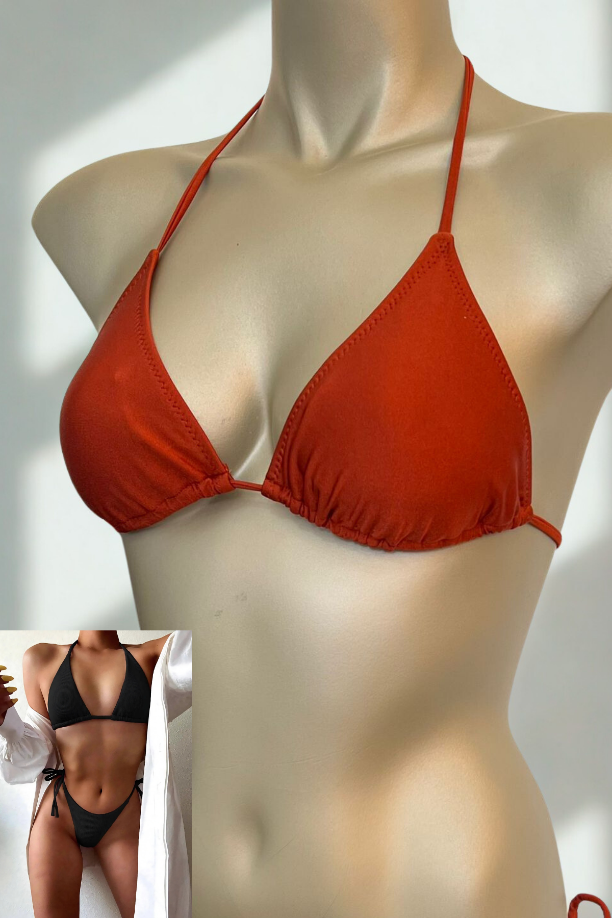Özel Tasarım Bağlamalı Kiremit Rengi Bikini Üst