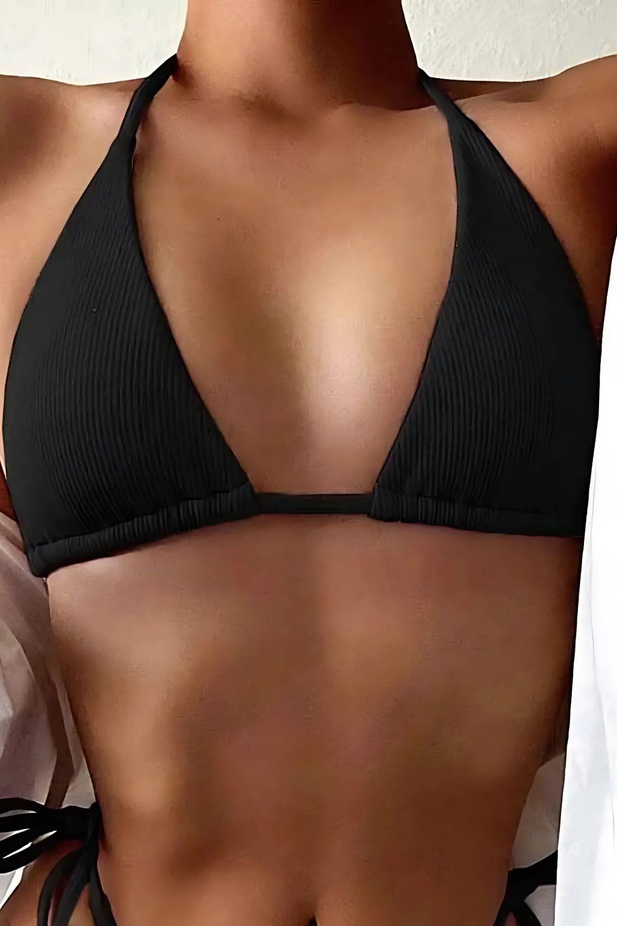 Özel Tasarım Bağlamalı Siyah Bikini Üst