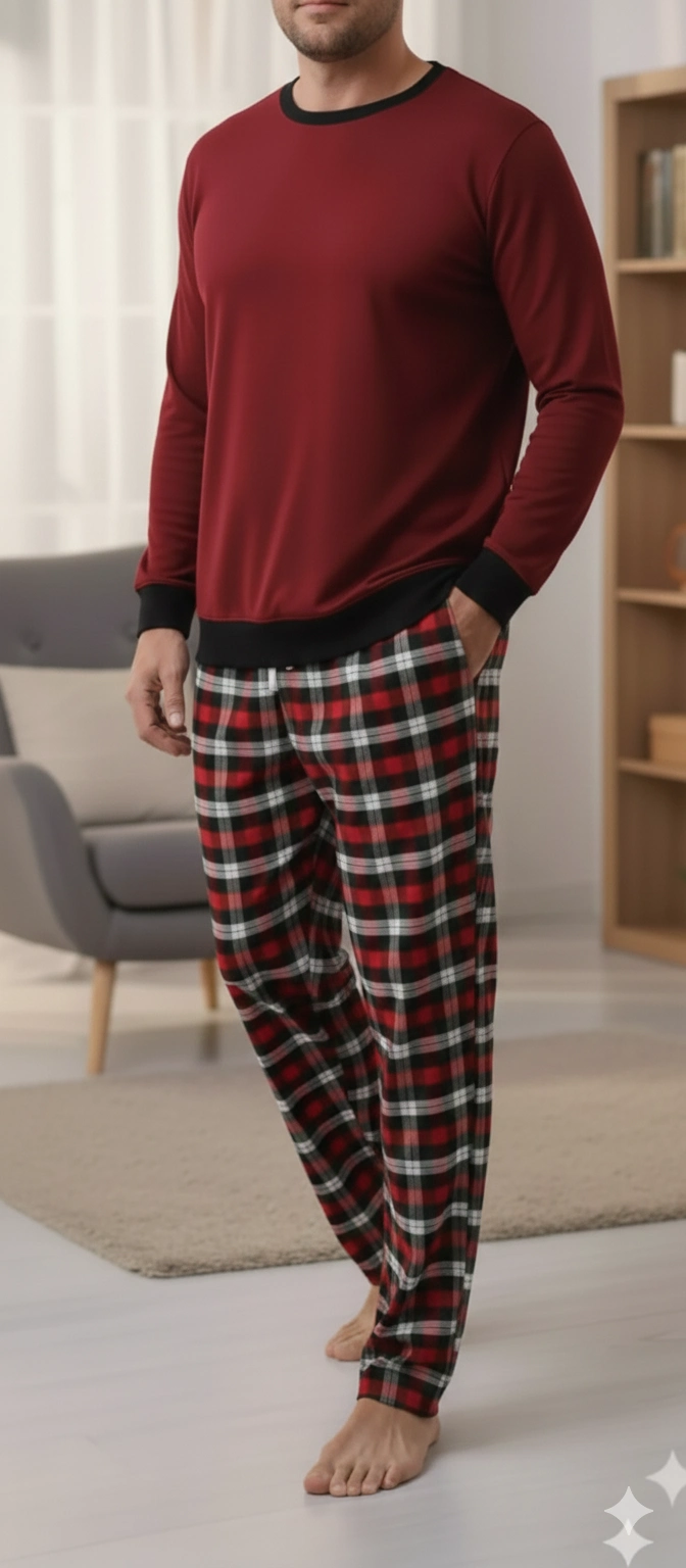 Pijalüx Battal Tek Alt Cepli Ekose Pijama