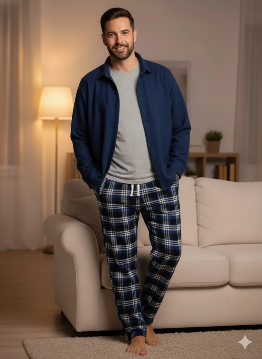 Pijalüx Battal Tek Alt Cepli Ekose Pijama