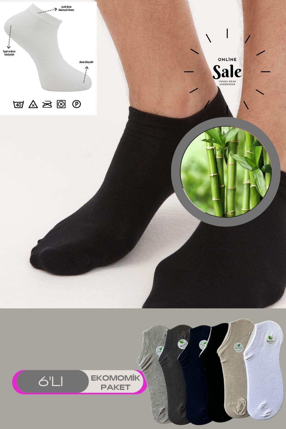 Rekli 6 lı Erkek Bambu Snekars Topuk Burun Dikişsiz Takviyeli Çorap 2011-ÇokRekli-6lı