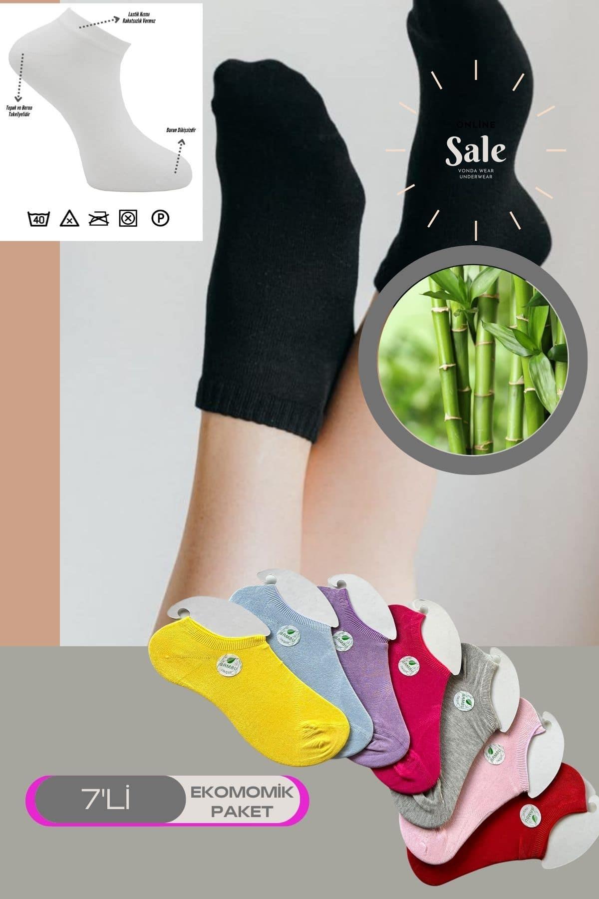 Rekli 7 li Bambu Topuk Burun Dikişsiz Takviyeli Kadın Patik Çorap 2009-7Lİ