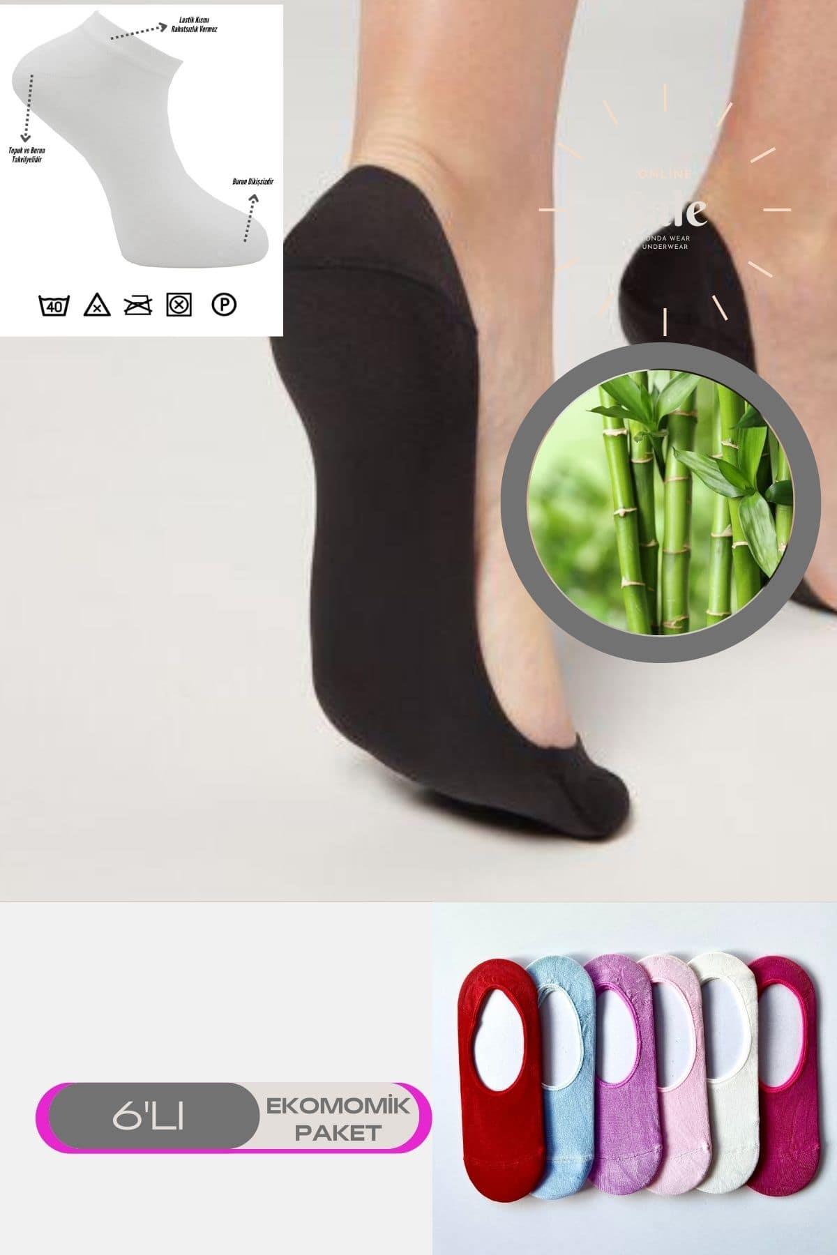 Renkli 6 Lı Bambu Yumuşak Topuk Burun Dikişsiz Takviyeli Kadın Patik Çorap Pamuklu 2016-Renkli-6LI