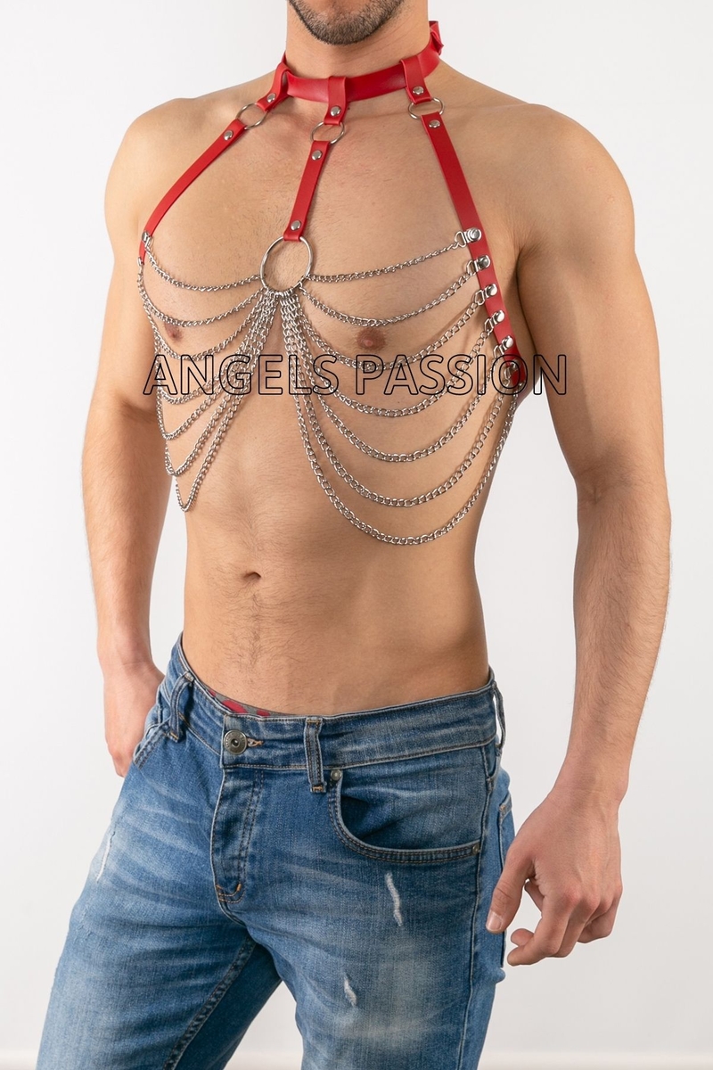 Zincirli Erkek Deri Göğüs Harness, Zincirli Erkek Harness - APFTM74-K1